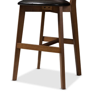 Baxton Studio Baxton Eline Set of 2 Mid-Century Modern Black Faux Leather Counter Stools with Walnut Finish Leena-Black/Walnut-Counter Stool