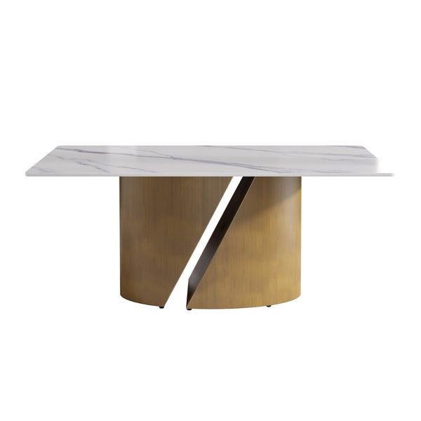 English Elm 70.86" Modern Rectangular Dining Table With Durable Sintered Stone Top & Stylish Bronze Iron Base W1535S00364