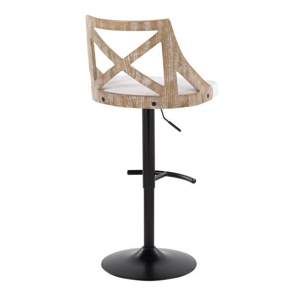 English Elm Adjustable Farmhouse Barstools with Cream Cushion Swivel Seat and Wood Accents Set of 2 B202S02168