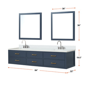 English Elm Blue Double Bath Vanity Set With Cultured Marble Top, Chrome Faucets & 36" Matching Mirrors Included B2731S01848