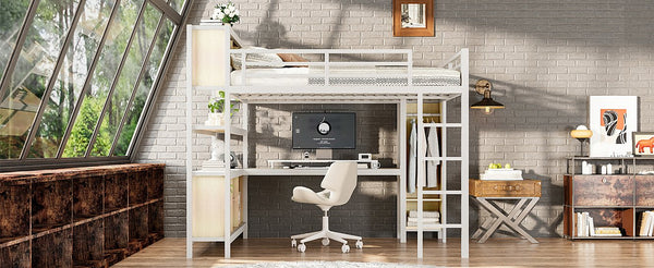 English Elm Metal Queen Loft Bed With L-Shaped Desk, Wardrobe & Storage Cubes - Perfect For Small Spaces! W1580S00183