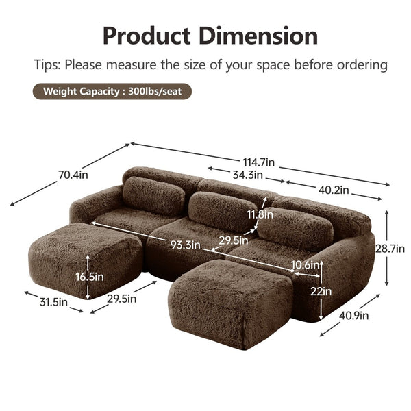 English Elm U-shaped Modular Sectional Sofa Plush Cloud Foam Boneless Build for Home Theater Lounging Chocolate W714S01542