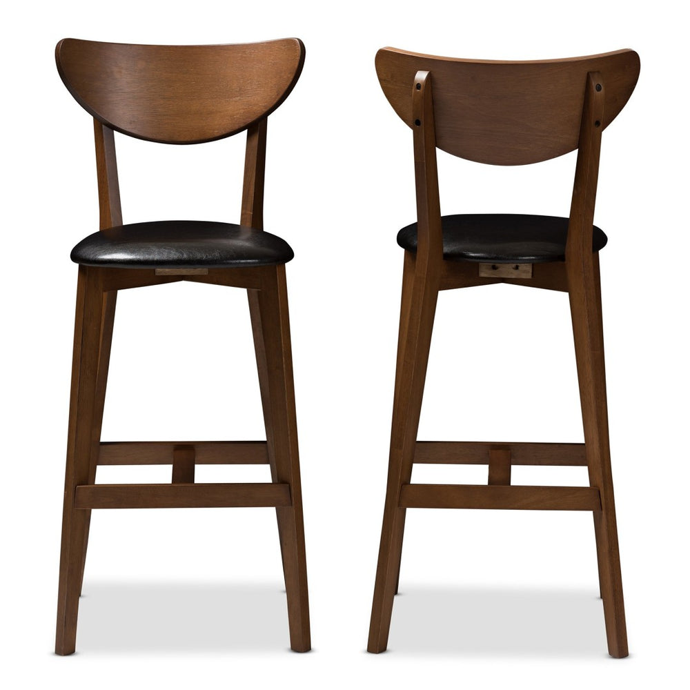 Baxton Studio Baxton Studio Eline Set of 2 Mid-Century Modern Bar Stools in Black Faux Leather & Walnut Finish Leena-Black/Walnut-BS