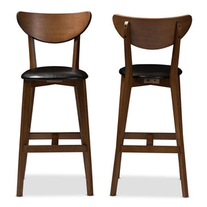 Baxton Studio Baxton Studio Eline Set of 2 Mid-Century Modern Bar Stools in Black Faux Leather & Walnut Finish Leena-Black/Walnut-BS