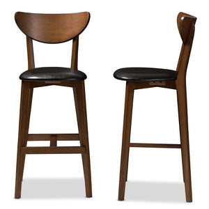Baxton Studio Baxton Studio Eline Set of 2 Mid-Century Modern Bar Stools in Black Faux Leather & Walnut Finish Leena-Black/Walnut-BS