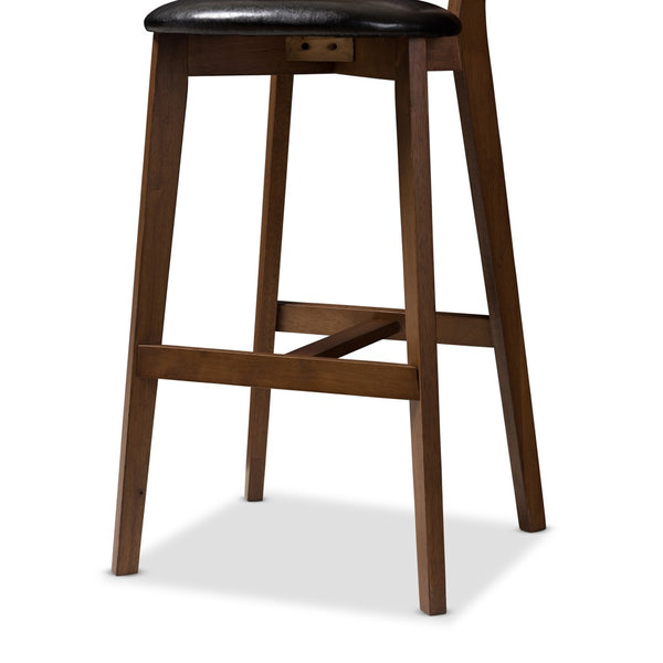 Baxton Studio Baxton Studio Eline Set of 2 Mid-Century Modern Bar Stools in Black Faux Leather & Walnut Finish Leena-Black/Walnut-BS