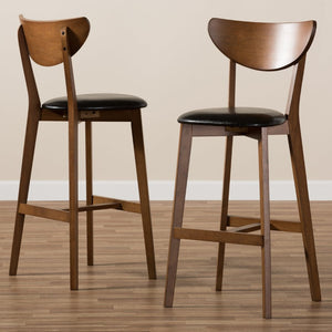 Baxton Studio Baxton Studio Eline Set of 2 Mid-Century Modern Bar Stools in Black Faux Leather & Walnut Finish Leena-Black/Walnut-BS