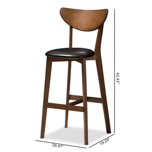 Baxton Studio Baxton Studio Eline Set of 2 Mid-Century Modern Bar Stools in Black Faux Leather & Walnut Finish Leena-Black/Walnut-BS