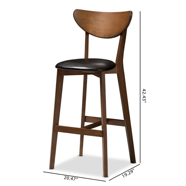 Baxton Studio Baxton Studio Eline Set of 2 Mid-Century Modern Bar Stools in Black Faux Leather & Walnut Finish Leena-Black/Walnut-BS