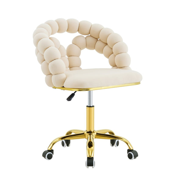 English Elm Modern Velvet Bubble Back Swivel Chair Glam Upholstered Seat for Vanity or Desk Beige,Gold W3875P442948