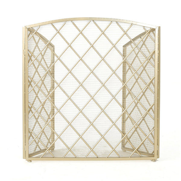 English Elm Christopher Knight Home® - FIRE Amiyah 3-Panel Iron Fireplace Screen - Decorative Protective Mesh Shield for Hearth Safety and Style Gold 61127.00GLD