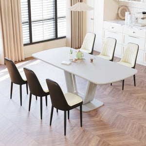 English Elm 62.99-78.74" Expandable Dining Set For 2-8 With Modern U-Shaped Legs, 6 Padded Chairs, And Style W2189S00719