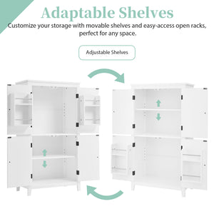 English Elm Elegant Bathroom Floor Storage Cabinet with 4 Doors, Adjustable Shelves, Anti-Tip Design, 28"L x 15"W White N725P188461K