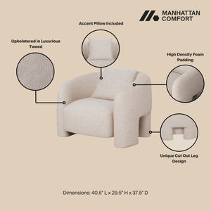 English Elm Sylvia Tweed Lounge Chair with Kiln-Dried Pine Frame, High-Density Foam Comfort and Accent Pillow (Commercial Grade) Gold B365P398075