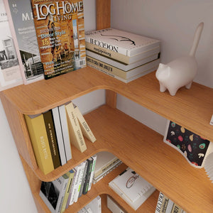 English Elm 90cm Five Tier L-shaped Corner Bookcase Open Wood Shelving Unit for Home Office W2899P444147