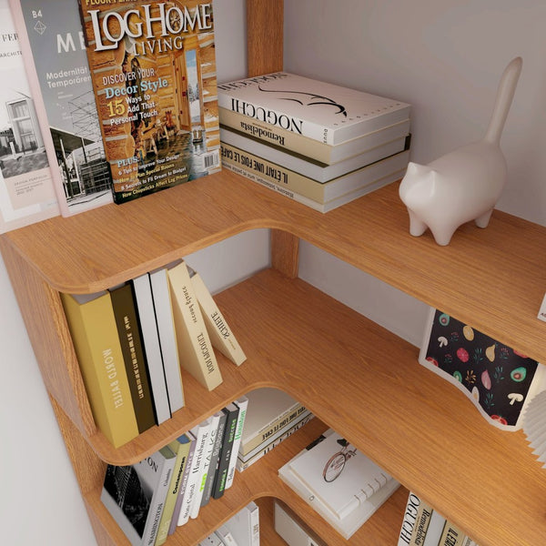 English Elm 90cm Five Tier L-shaped Corner Bookcase Open Wood Shelving Unit for Home Office W2899P444147