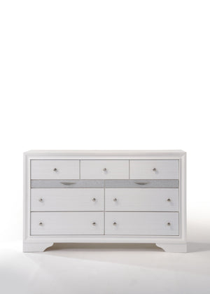 English Elm Naima Textured Finish Dresser with Felt-Lined Jewelry Drawer, Smooth Metal Glides & Silver Pulls White 66 L x 20 W x 43 H B2726P261240