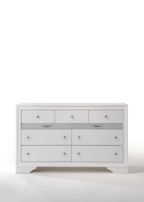 English Elm Naima Textured Finish Dresser with Felt-Lined Jewelry Drawer, Smooth Metal Glides & Silver Pulls White 66 L x 20 W x 43 H B2726P261240