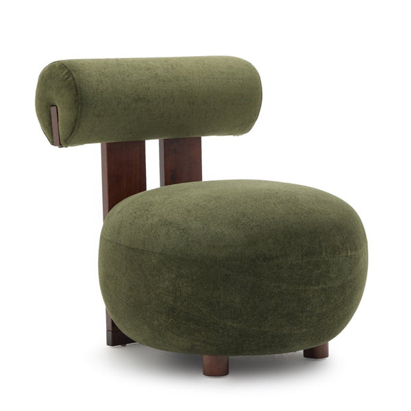 English Elm Modern Sculptural Velvet Accent Chair with Solid Wood Legs for Eclectic Living Spaces Olive Green,Walnut N776P420637G
