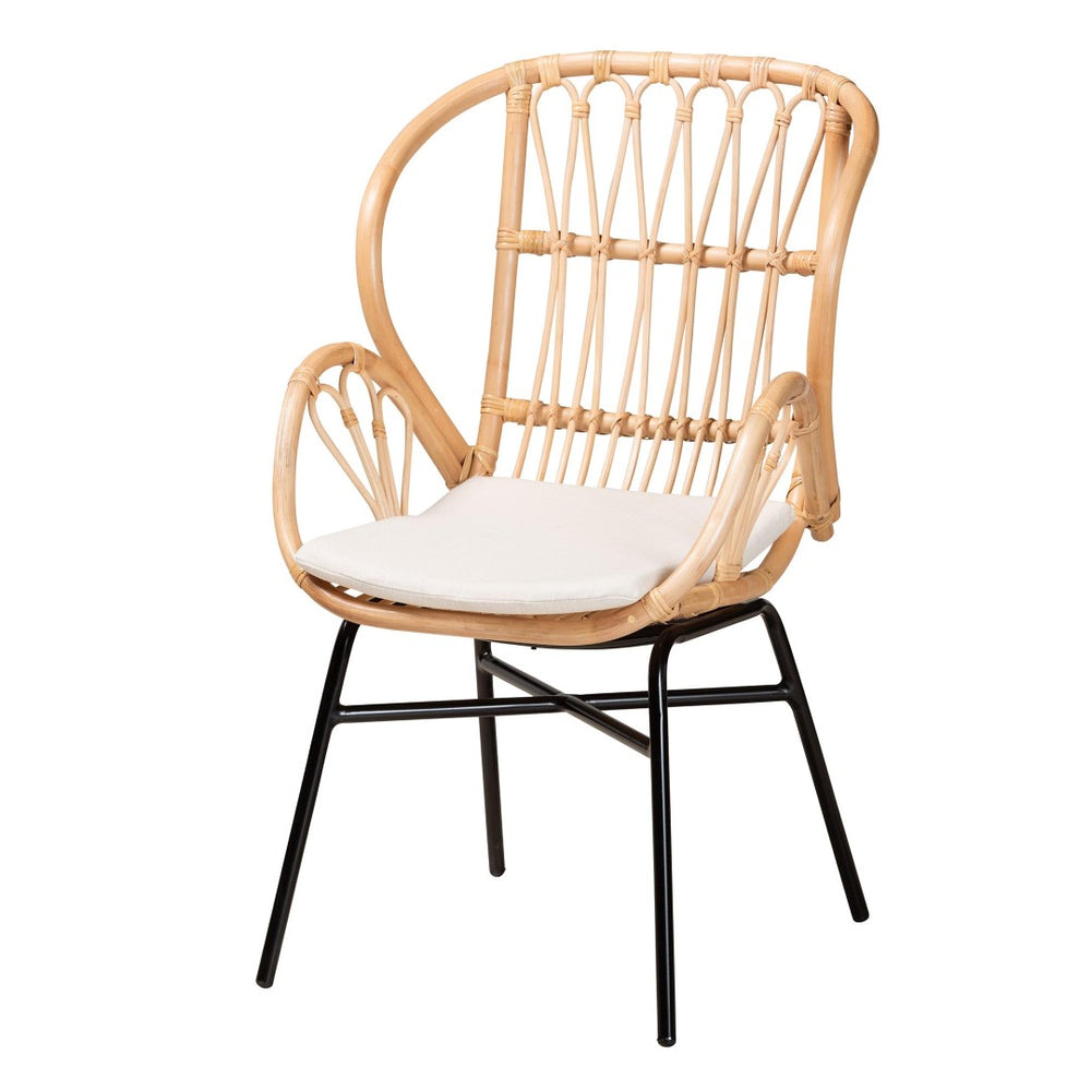 English Elm Modern Woven Rattan Dining Chair with Iron Base Bohemian Sculptural Seat B2750P420346