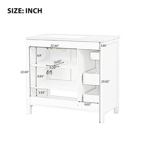 English Elm 36" Freestanding Bathroom Vanity Solid Wood Mdf Cabinet Ceramic Undermount Sink Open Shelf Grey N725P364203E