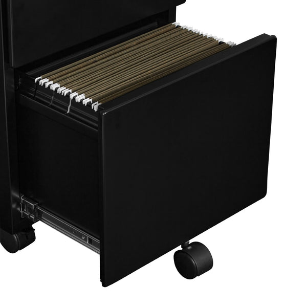 OSP Home Furnishings 22" Mobile Steel File Pedestal with Locking Drawers for Office or Standing Desk Use Black PM22BF-B