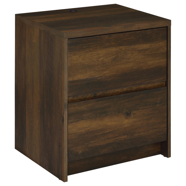 English Elm Geary Dark Pine 2-Drawer Nightstand with LED Lighting, Dual Outlet & USB-A/C Charging Ports for Bedsides B062P375559
