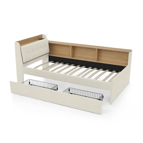 English Elm Twin Size Velvet Day Bed With Storage Drawers, Wireless Charging & Led Lights - Elegant & Functional W1413S00109-GIGA