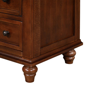 English Elm U_style Minimalist 3 Drawer Nightstand with Pull Out Tray Rubberwood Legs Bedroom Storage Brown WF319367AAD