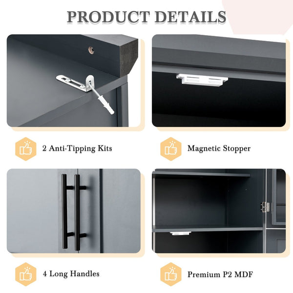 English Elm [assembly Included] Topmax Shaker Pantry Cabinet Tall Mdf Kitchen Storage with Pull-out Trays Gray SP000099AAE