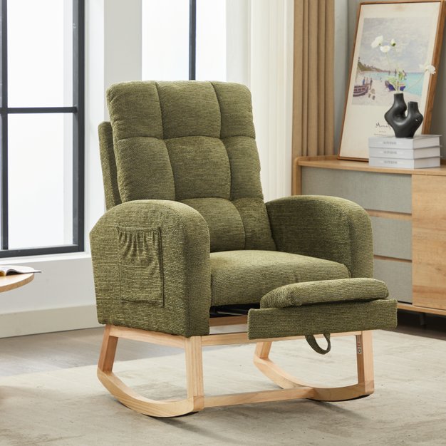 English Elm Modern Accent Rocking Chair With Adjustable Footrest & Side Pocket - Ergonomic Comfort For Living Rooms W2725P276963