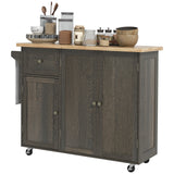 English Elm Homcom Triple-Cabinet Rolling Kitchen Island On Wheels, Kitchen Cart With Storage Shelf Adjustment, Rolling Utility Cart With Wood Top, Towel Rack, Big Drawer, Distressed Brown