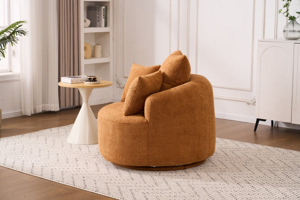 English Elm 360° Swivel Accent Barrel Chair with 3 Removable Pillows, High-Resilience Foam, Ergonomic Curved Back, Orange - Durable Stylish Seat W2231P261424