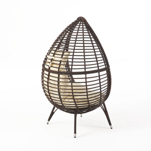 English Elm Christopher Knight Home® - CUTTER Teardrop Wicker Patio Chair with Water‑Resistant Beige Cushion, Metal Resin Frame, Plush Comfort 55787.00MBRN