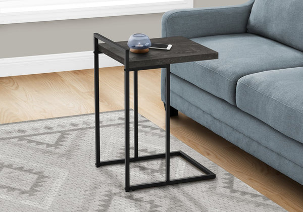 English Elm Accent Table, C-Shaped Snack Table With Black Laminate Top & Metal Base For Modern Living Spaces B2710P219372