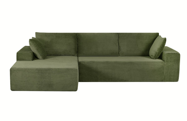 English Elm Cozyform Convertible Sectional Sofa In Dark Green Corduroy, No Assembly, Versatile Comfort & Style B2735P359709