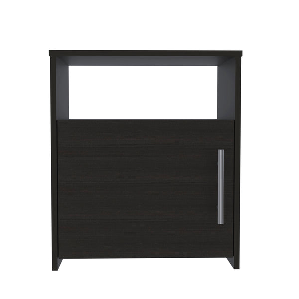 English Elm Nightstand Cuarzz - Modern Black Wengue Finish With Open Shelf & Stylish Cabinet For Bedroom Storage B092122896