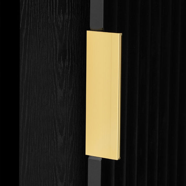 English Elm U_style Striped Four Door Sideboard Mdf Buffet Cabinet with Adjustable Shelves for Dining Black N711P345170B