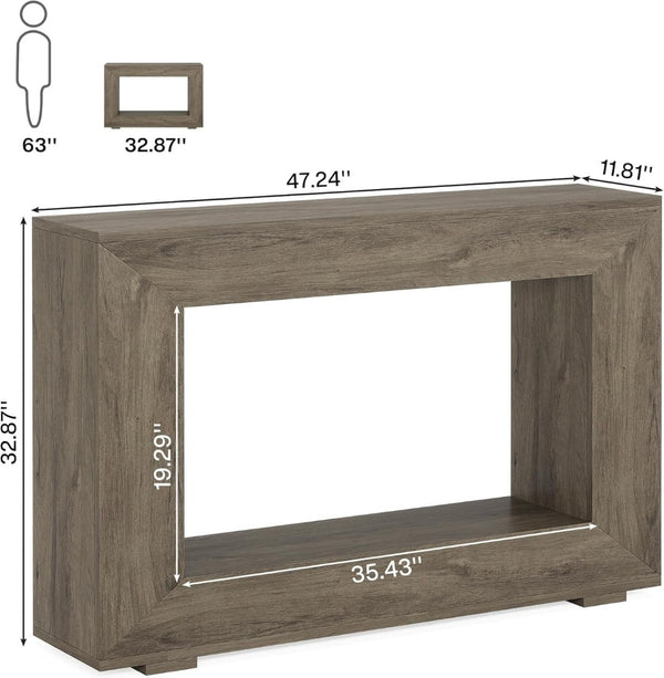 English Elm Entryway Console Table with Sculptural Stacked Wood Panels and Open Arc Base T3971P451473