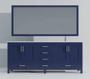 English Elm Navy Blue Double Bath Vanity 80" x 22" with White Quartz Top, Chrome Faucet, 30" Mirrors, Durable Finish B2731S01061