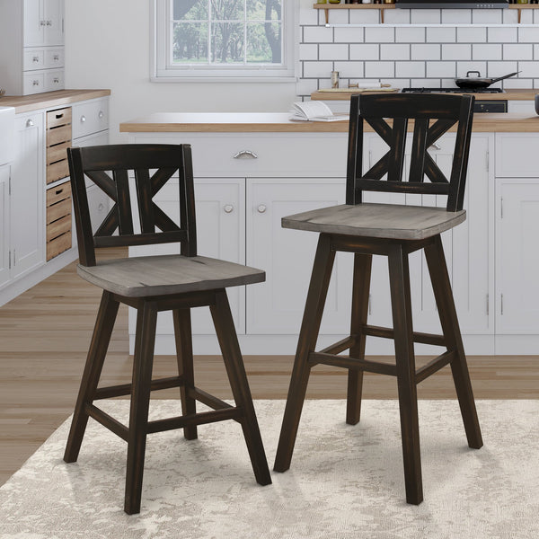 English Elm Counter Height Chairs Set Of 2, Rustic Black Gray Swivel Design, Ergonomic Rubberwood Comfort B011P194599