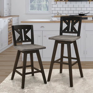 English Elm Pub Height Swivel Chairs Set Of 2 - Distressed Gray & Black Rubberwood X-Back Design, Rustic Charm B011P194914-GIGA