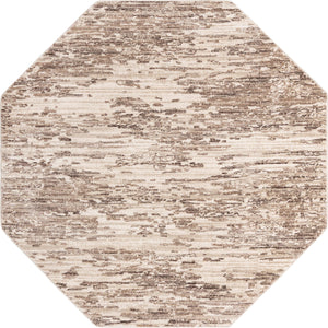 Unique Loom Oasis Water Machine Made Abstract Rug Brown, Beige/Ivory 7' 1" x 7' 1"