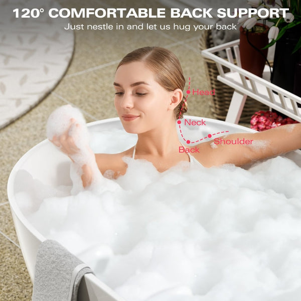 English Elm 59" Solid Surface Freestanding Soaking Tub Oval Sculpted Matte White Spa Bath W1573P175002