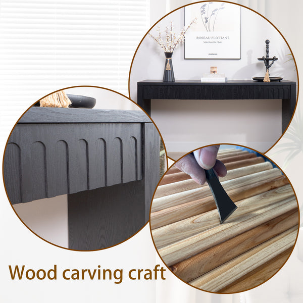 English Elm Modern Black Console Table With 4 Discreet Drawers - Sleek Entryway Storage For Any Space W2729P298159