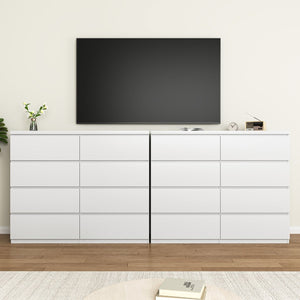 English Elm 8 Drawer Tall Chest Slim Particleboard Build Smooth Gliding Storage for Bedroom Closet White W409S00030