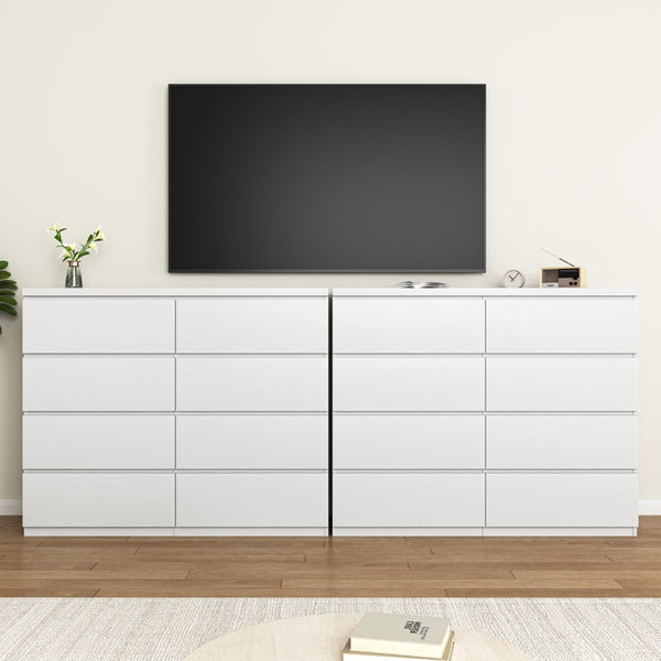 English Elm 8 Drawer Tall Chest Slim Particleboard Build Smooth Gliding Storage for Bedroom Closet White W409S00030
