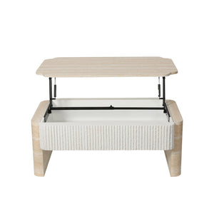 English Elm Rounded Edge Coffee Table Solid Wood Engraved Drawer Modern Living Room Storage W3040P428642