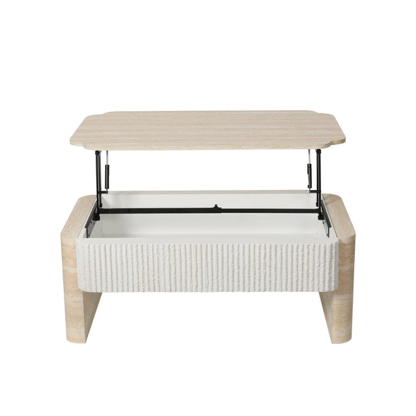 English Elm Rounded Edge Coffee Table Solid Wood Engraved Drawer Modern Living Room Storage W3040P428642