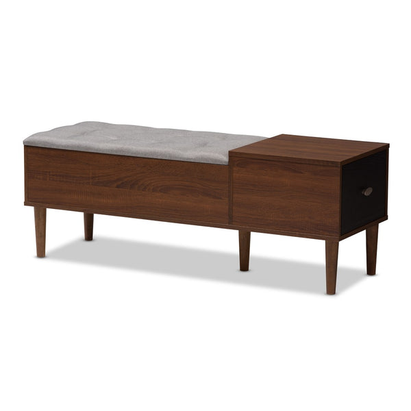 Baxton Studio Baxton Studio Merrick Mid-Century Modern Bench with Cushioned Seat and Hidden Shoe Storage Organizer FP-6789-Gray/Oak/Espresso